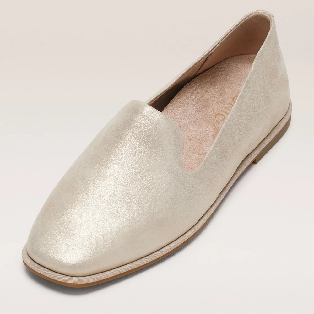 Vionic Coral Gold Shimmer Suede Square Toe Loafers Flats Womens Size 9 Wide